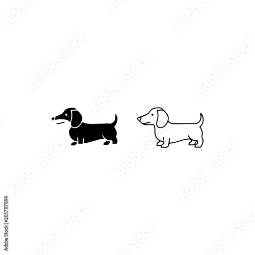 Minimalist Dachshund Dog Silhouette And Line Art Icon