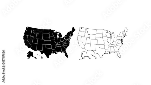 United States Map With State Borders Silhouette Design