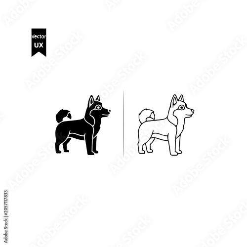 Minimalist Siberian Husky Dog Silhouette And Line Icon