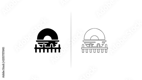 Minimalist Sunset And Fence Vector Icon Design
