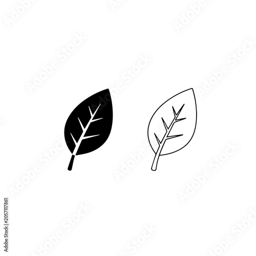 Minimalist Black Leaf Icon and Line Art Vector