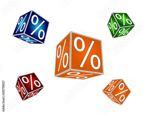 Cubes with percent symbol - 3D illustration