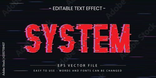 System glitch text effect editable vector for computer error and sci-fi designs
