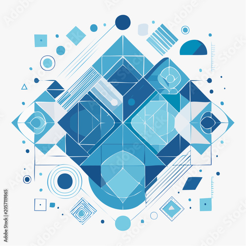 Abstract Geometric Composition with Blue and White Shapes