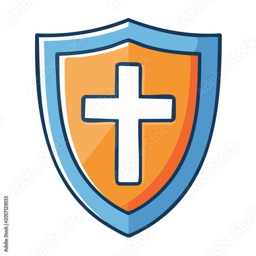 Christian cross shield icon, protection and faith symbol