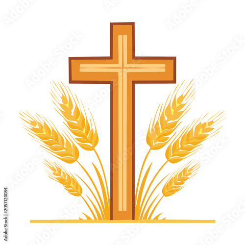 Christian cross with wheat stalks illustration