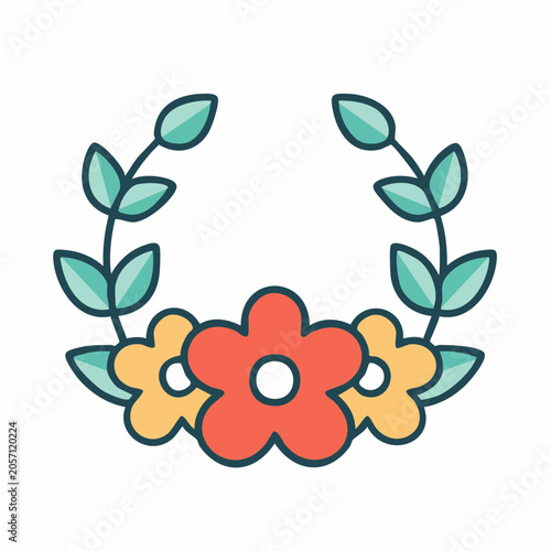 Floral Wreath with Flowers and Leaves