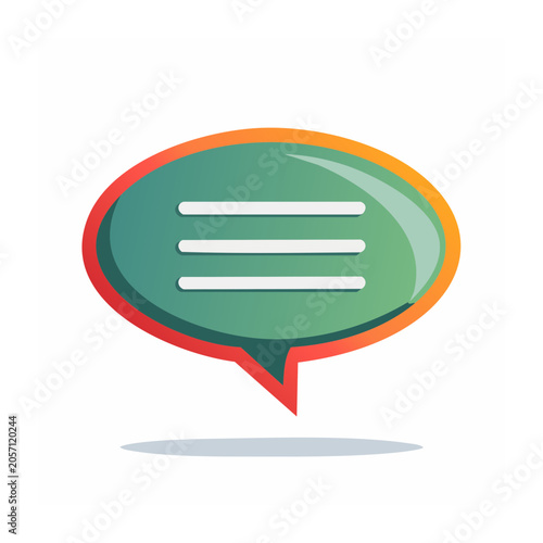 Green and orange speech bubble icon with horizontal lines