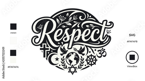 Foto Decorative respect typography integrated with religious and peace symbols