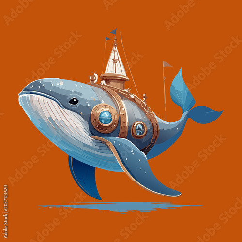 Fotografía Fantastic steampunk flying whale ship illustration showing advanced metallic pro
