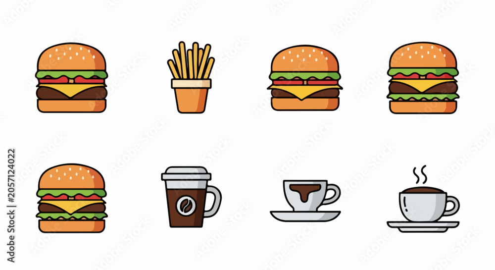 Fototapeta premium Food icons with burgers and coffee.