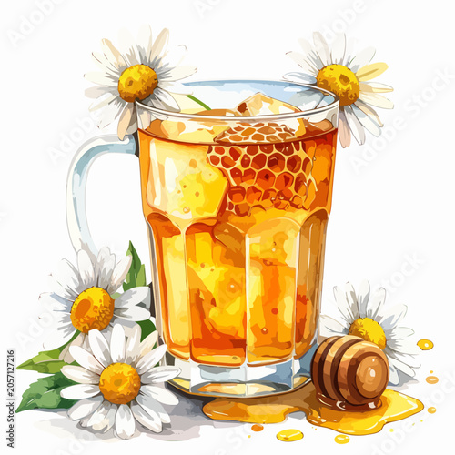 Refreshing Iced Tea with Honey and Chamomile Flowers.