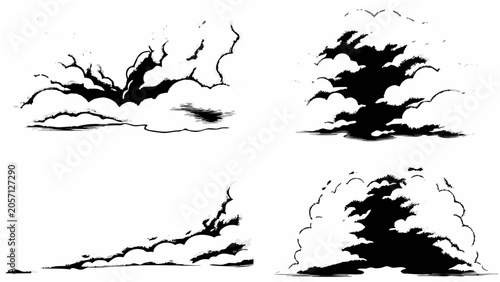 Bild auf Leinwand Four cloud formations black silhouette style on a white background atmospheric w