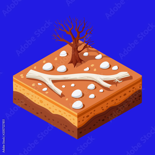 Bilde på lerret Isometric catastrophic drought climate zone tile with dried cracked ground a dea