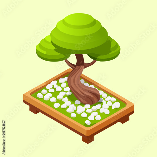 Fotografía Isometric decorative zen bonsai tree in an oblong ceramic planter filled with wh