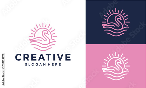 Canvas Print Elegant Swan Silhouette Logo design, Sunset, Ocean, and Sunrise symbolize grace,
