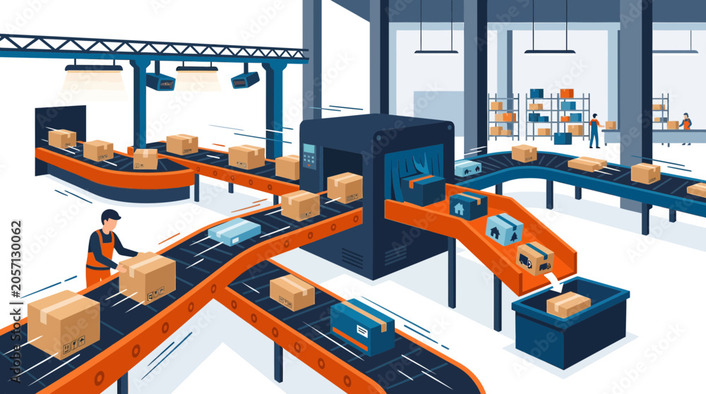 © Muhammad - Automated conveyor belt system in a modern logistics warehouse. © Muhammad - Automated conveyor belt system in a modern logistics warehouse.