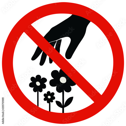 Εκτύπωση καμβά No picking flowers sign, red circle with hand and flowers