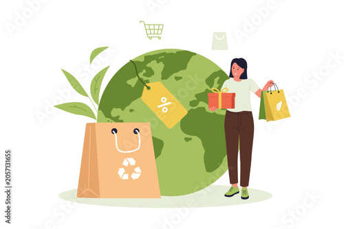 Fotografie Illustration of Eco Friendly Shopping with Green Earth Globe