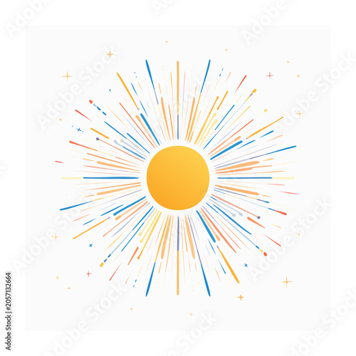Yellow sunburst vector with blue rays