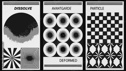 Tableau sur toile Geometric patterns and abstract shapes on black and white posters modern design