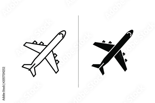 Airplane takeoff and landing vector illustration line art style