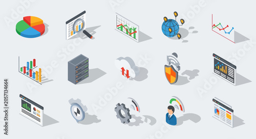 Collection of Isometric Business and Technology Icons.