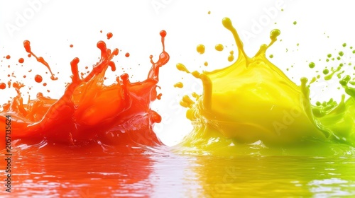 Dynamic orange and yellow ink splashes frozen mid-air creating vivid abstract patterns