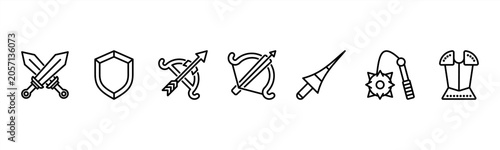 Vászonkép Medieval Weapons set featuring Sword, Shield, Bow, Crossbow, Lance, Mace, Armor for related visuals