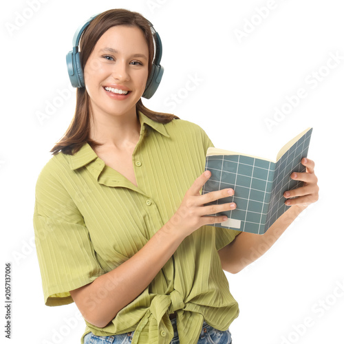 Young woman in headphones w...