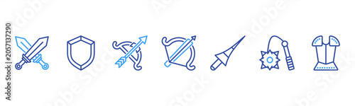 Tableau sur toile Medieval Weapons set featuring Sword, Shield, Bow, Crossbow, Lance, Mace, Armor for related visuals
