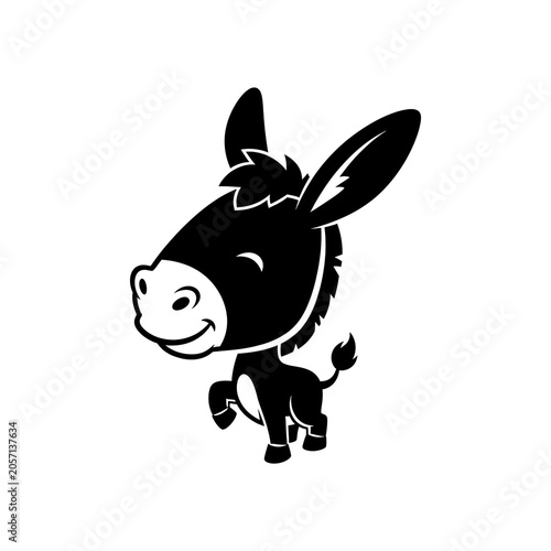 Cute Cartoon Black Donkey Mother and Baby Smiling Together Isolated on White, Perfect for Kids Print, Sticker, Mascot, Logo, Greeting Card and Digital Art