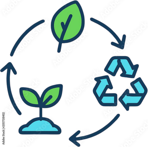 Environmental Sustainability Cycle Icon Featuring Renewable Resources and Waste Recycling Symbols for Ecological Awareness Projects