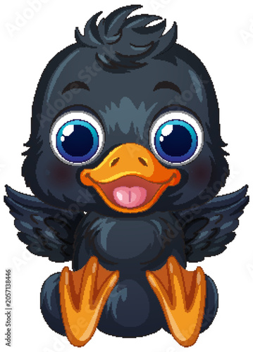 Cute Cartoon Black Duckling Vector Illustration on White Background