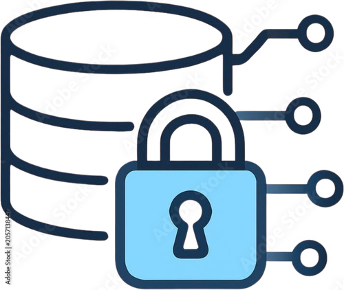 Secure Data Storage Digital Protection Concept Featuring a Locked Database Server Icon for Cybersecurity and Information Management Systems