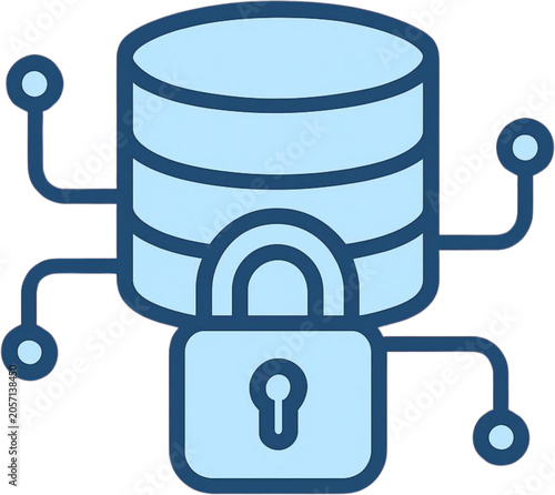 Secure Data Storage Server Icon with Digital Encryption Lock for Protected Cloud Computing and Network Infrastructure Management Systems