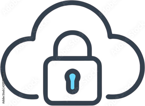 Cloud computing data security concept with padlock icon, symbolizing protected digital information and privacy within secure online storage systems and networks
