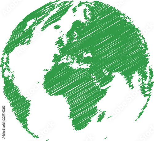 Green globe illustration hand drawn sketch style representing