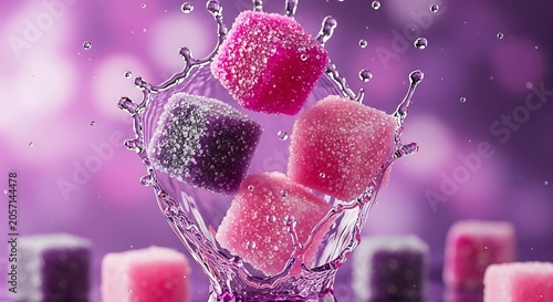 Colorful Sugar Cubes Splashing in Water