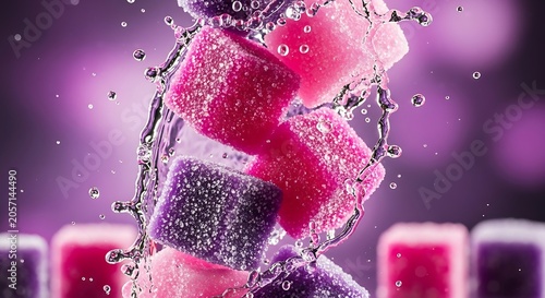 Colorful Sugar Cubes Splashing in Water