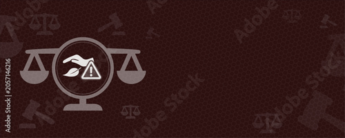Foto A legal concept graphic with copy space featuring a balance scale, a warning sym