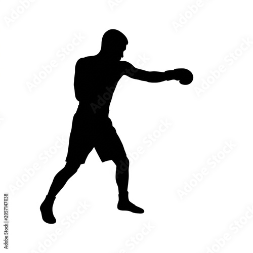 Black Silhouette of Male Boxer in Standing Guard Throwing a Left Jab Punch, Athletic Fighter in Classic Boxing Stance, Sport Vector Illustration