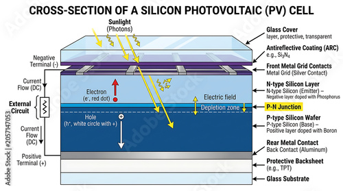 Cross section of a silicon photovoltaic pv cell