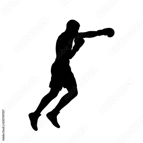 Black Silhouette of Male Boxer in Wide Stance Throwing Powerful Straight Punch, Athletic Fighter in Combat Pose, Boxing Sport Vector Illustration