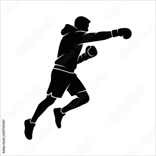 Black Silhouette of Female Boxer with Ponytail Throwing Straight Jab Punch, Woman Martial Artist in Action Fighting Pose, Female Boxing Sport Vector Illustration