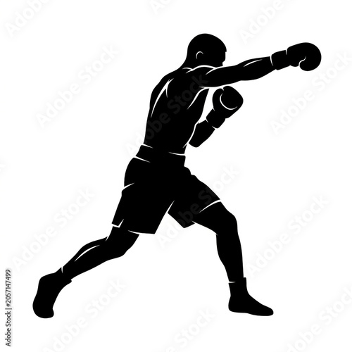 Black Silhouette of Male Boxer Throwing a Powerful Punch, Athletic Pugilist in Action Fighting Pose, Combat Sport Training Vector Illustration