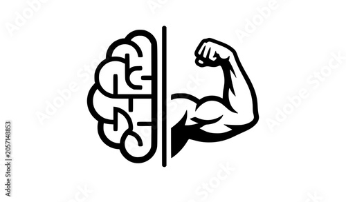 Tableau sur toile Mind muscle connection abstract concept icon with human brain half and flexing b