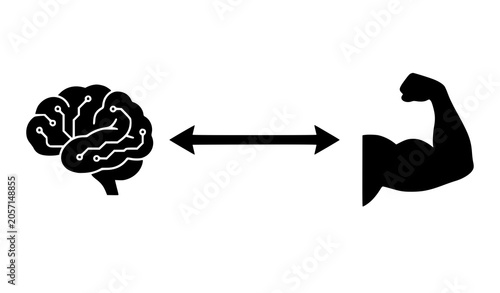 Schilderij op canvas Mind muscle connection concept vector icon showing human brain silhouette linked