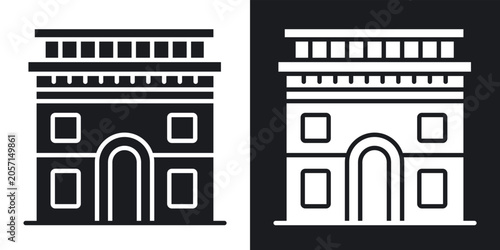 Tableau sur toile Arc de Triomphe icons vectors in solid black and white style