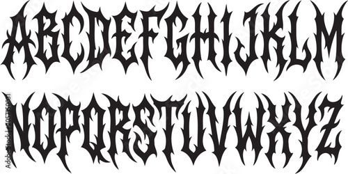 Obraz na płótnie Decorative black metal alphabet vector illustration featuring sharp jagged edges